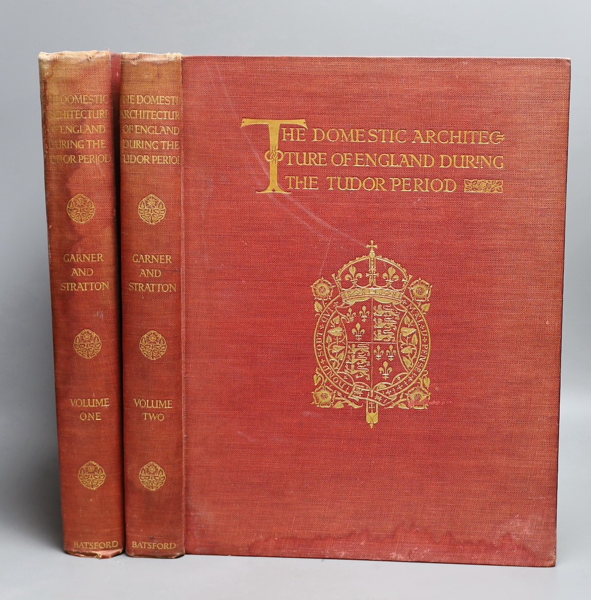 Garner, Thomas and Stratton, Arthur - The Domestic Architecture of England During the Tudor Period, 2nd edition, 2 vols, folio, red cloth gilt, B.T. Batsford Ltd., London, 1929